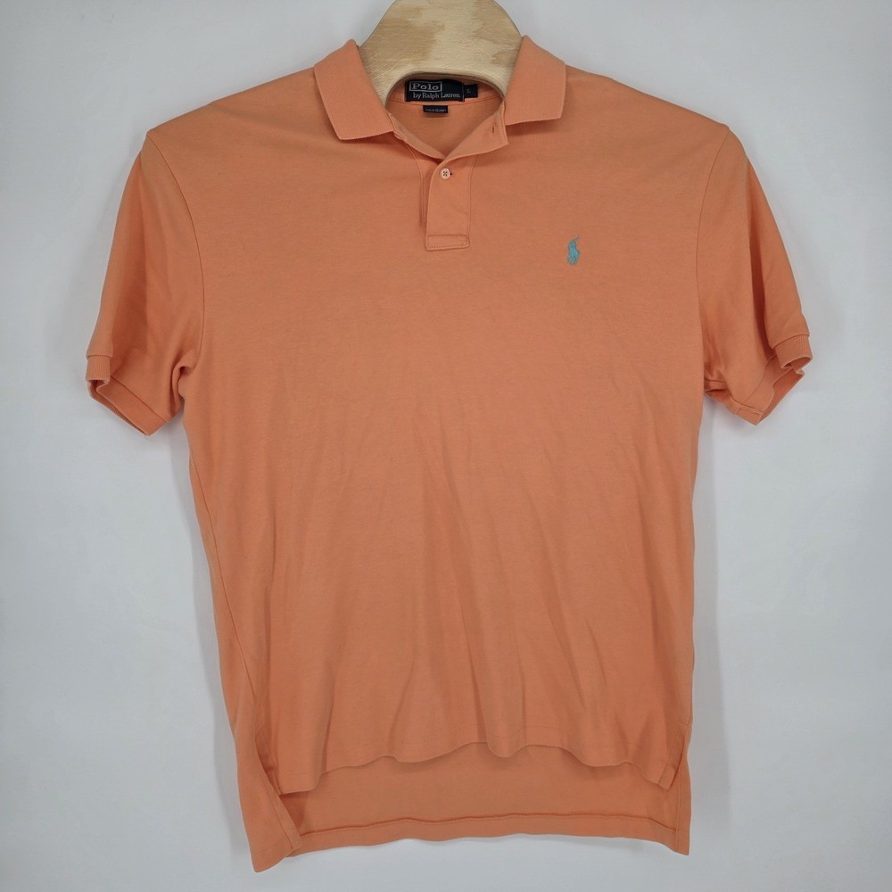 Polo Ralph Lauren Men Polo Shirt Large Orange Cotton Short Sleeve Preppy Vintage